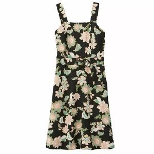 Love for Humanity Black Pink Floral Belted Flare Pinafore Midi Dress Black XXL